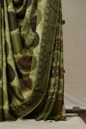 Cream Green HBP Modal Silk Saree - SRCGMSS496