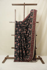 Black Floral Print HBP Modal Silk Saree - SRBFMSS571