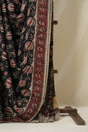 Black Floral Print HBP Modal Silk Saree - SRBFMSS571