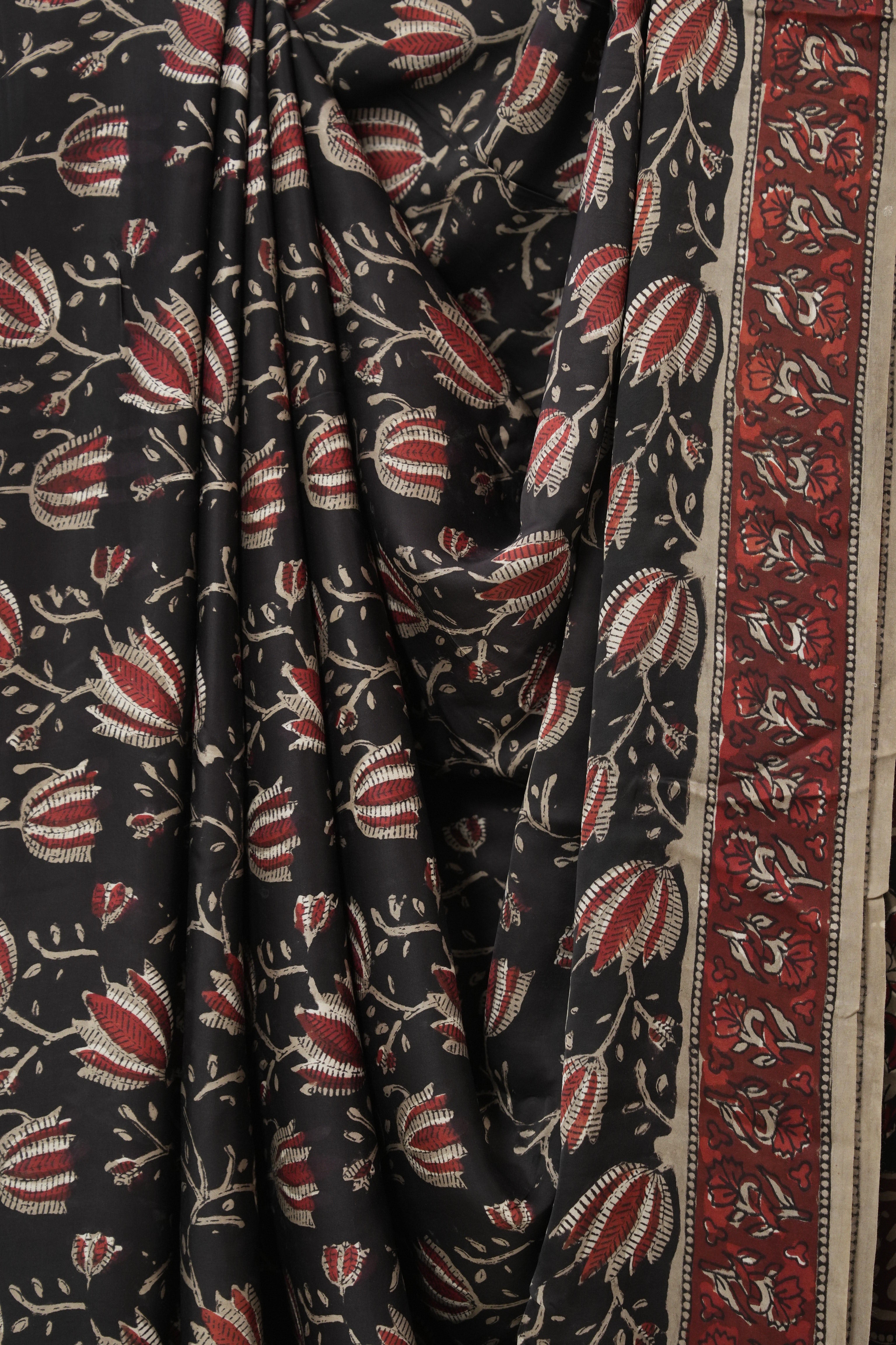 Black Floral Print HBP Modal Silk Saree - SRBFMSS571