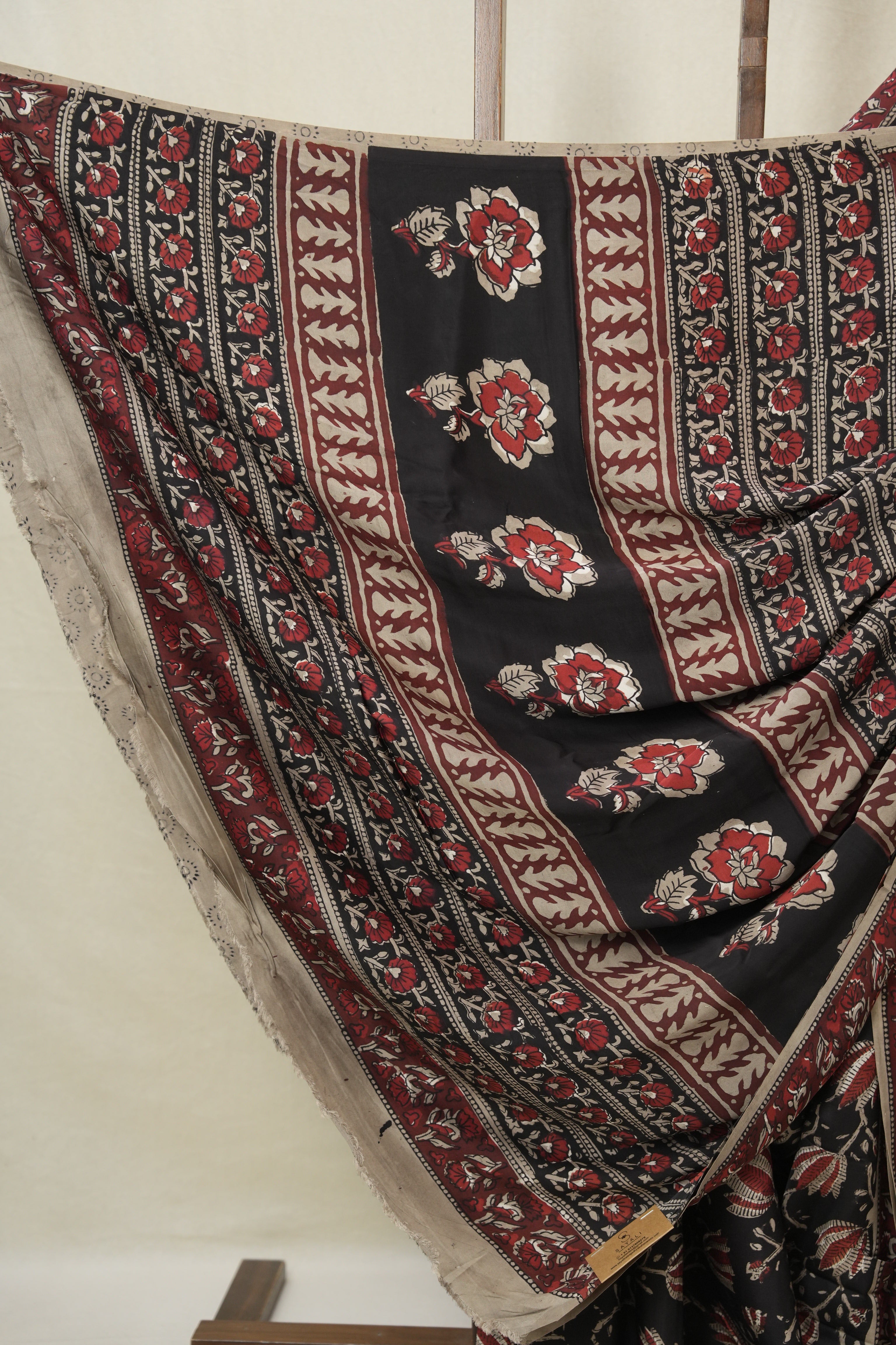 Black Floral Print HBP Modal Silk Saree - SRBFMSS571
