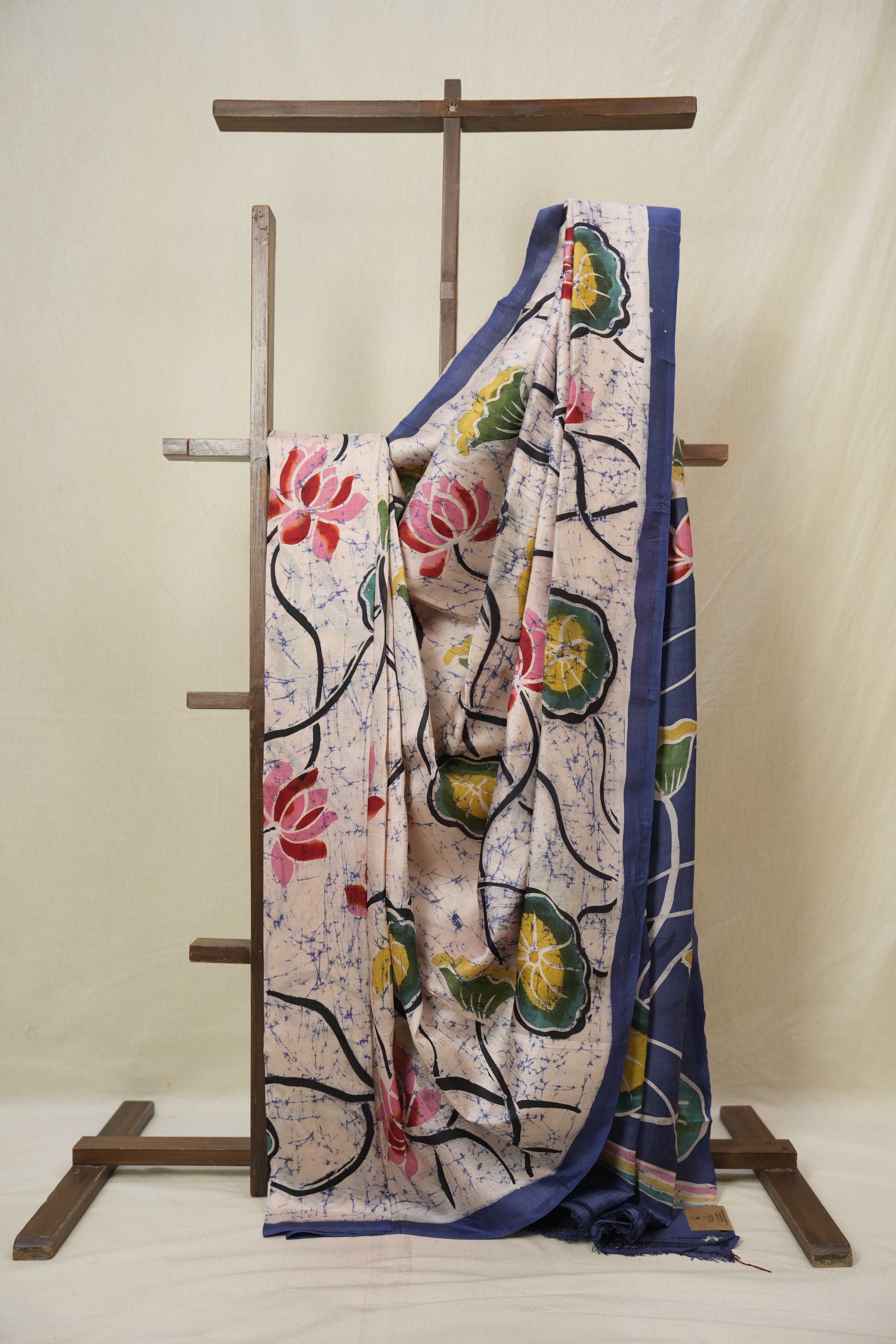 Peach Cream Batik Printed Tussar Silk Saree - SRPCPTSS046