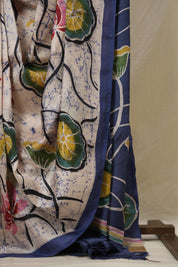Peach Cream Batik Printed Tussar Silk Saree - SRPCPTSS046