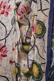 Peach Cream Batik Printed Tussar Silk Saree - SRPCPTSS046