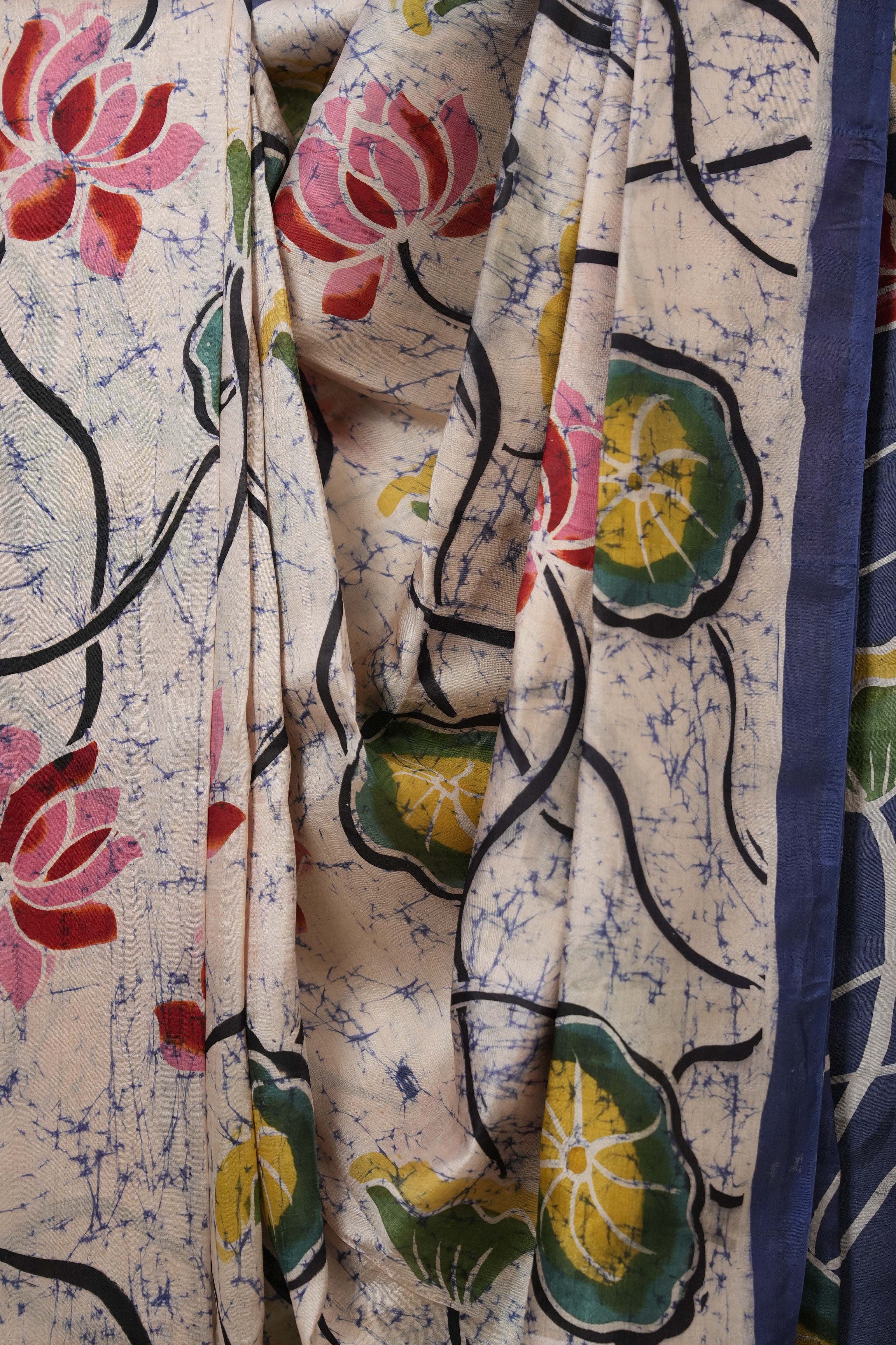Peach Cream Batik Printed Tussar Silk Saree - SRPCPTSS046