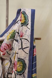 Peach Cream Batik Printed Tussar Silk Saree - SRPCPTSS046