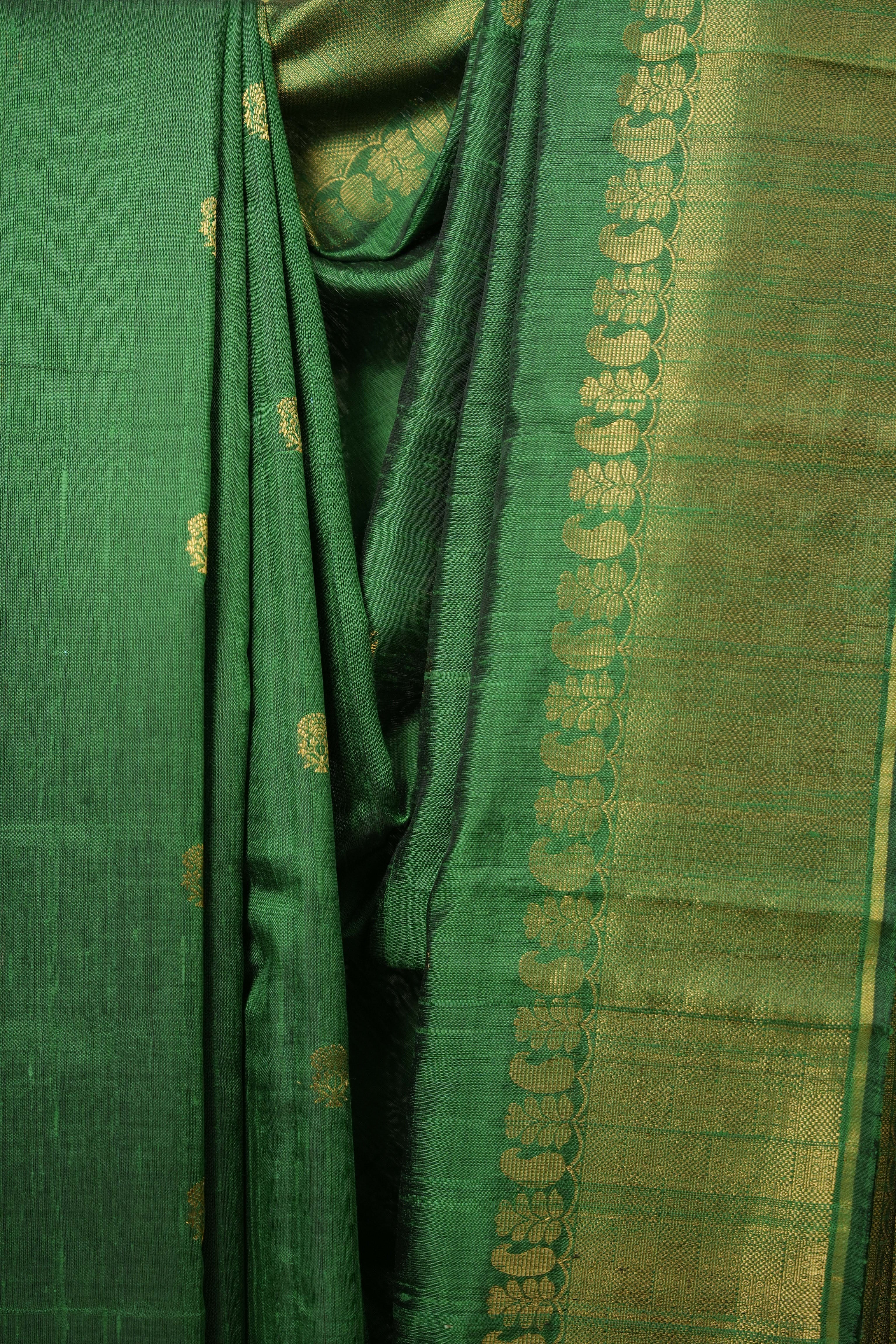 Green Raw Silk Saree - SRGRSS835