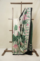 Cream Batik Printed Tussar Silk Saree - SRCPTSS045
