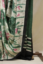Cream Batik Printed Tussar Silk Saree - SRCPTSS045
