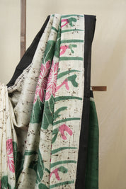 Cream Batik Printed Tussar Silk Saree - SRCPTSS045