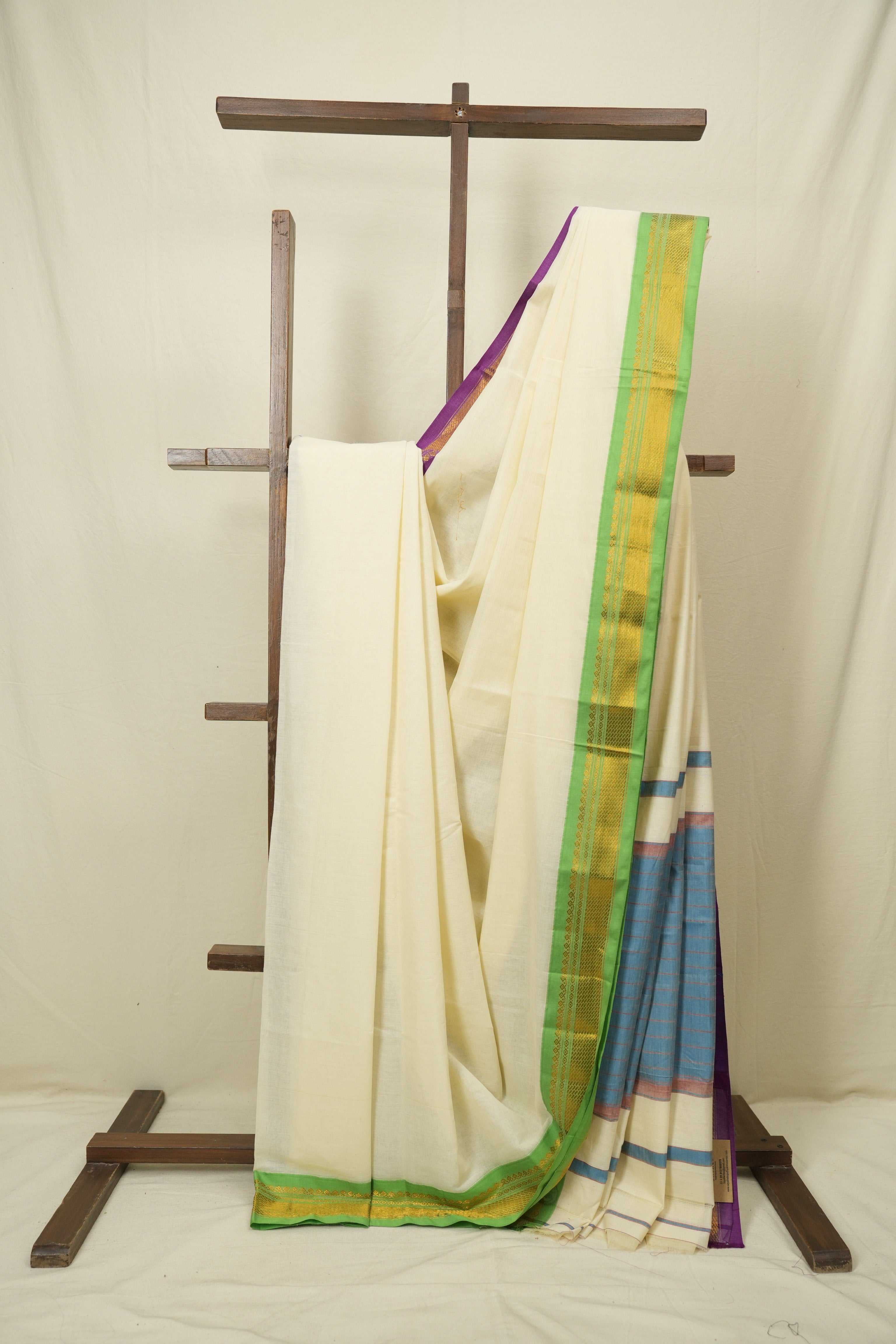 Off White Narayan Peth Cotton Saree - SROWNPCS73