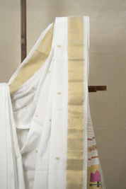 White Cotton Paithani Saree - SRWCPS672