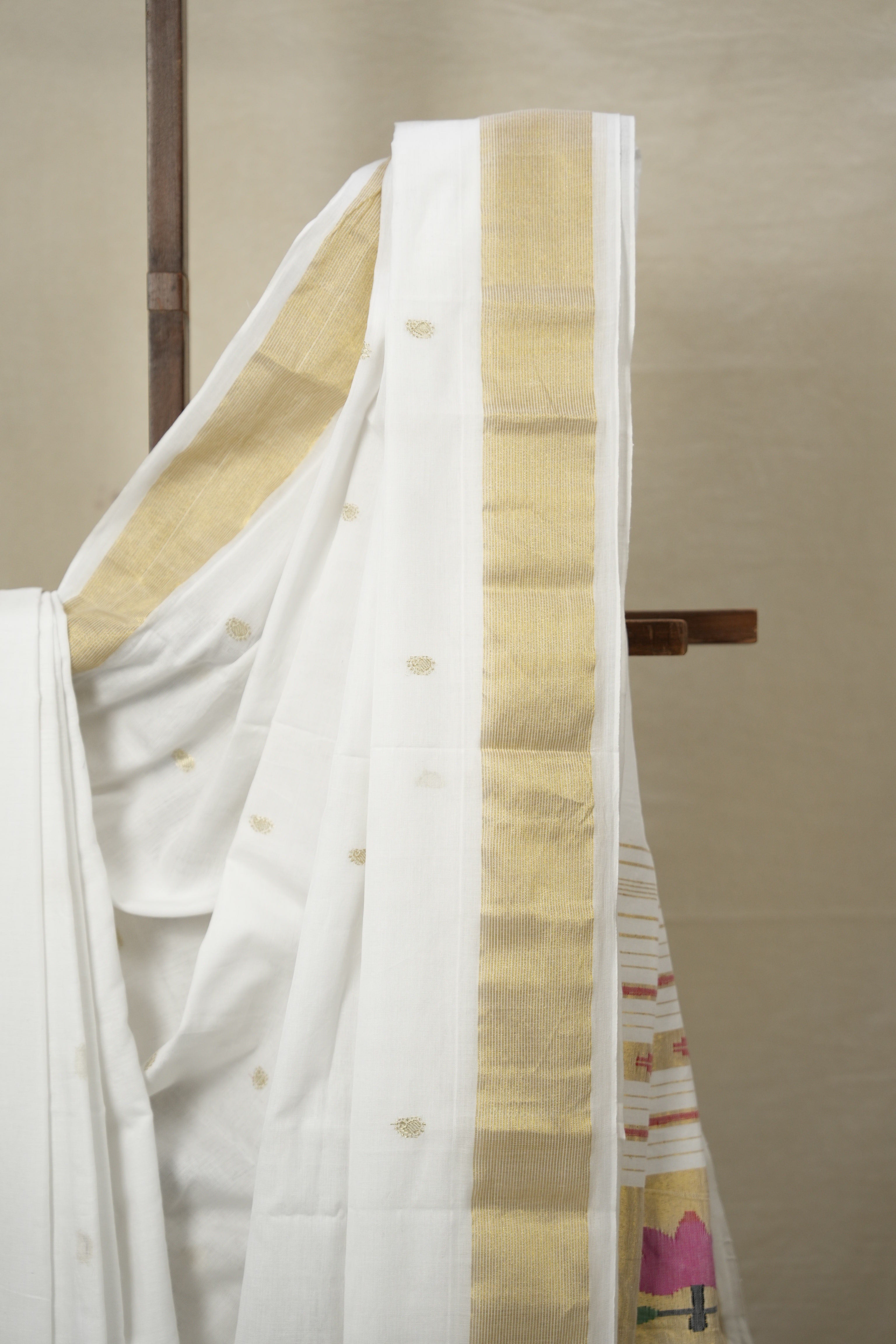 White Cotton Paithani Saree - SRWCPS672