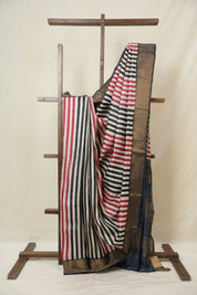 Cream Red Black HBP Tussar Silk Saree - SRCRBHTSS749