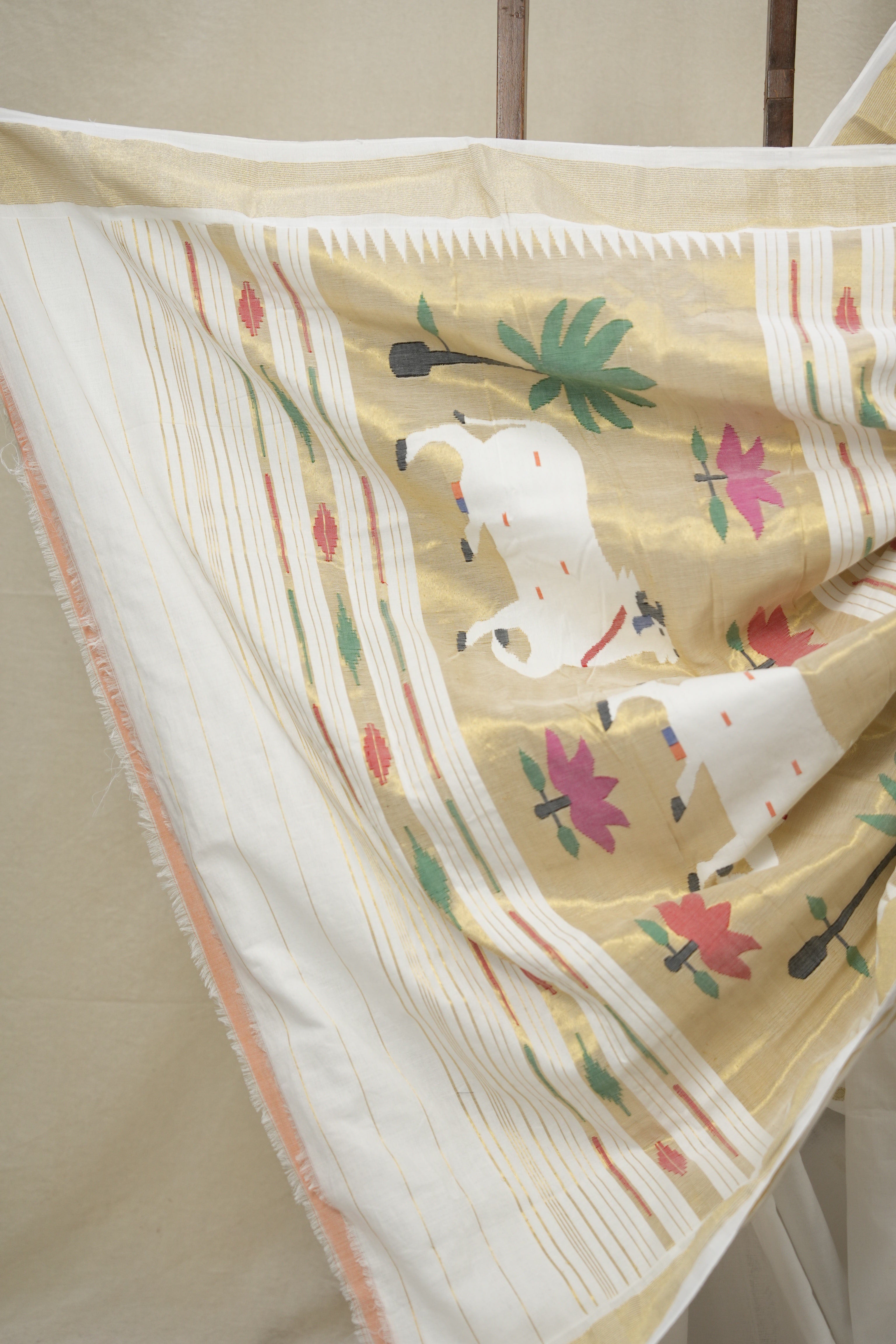 White Cotton Paithani Saree - SRWCPS672