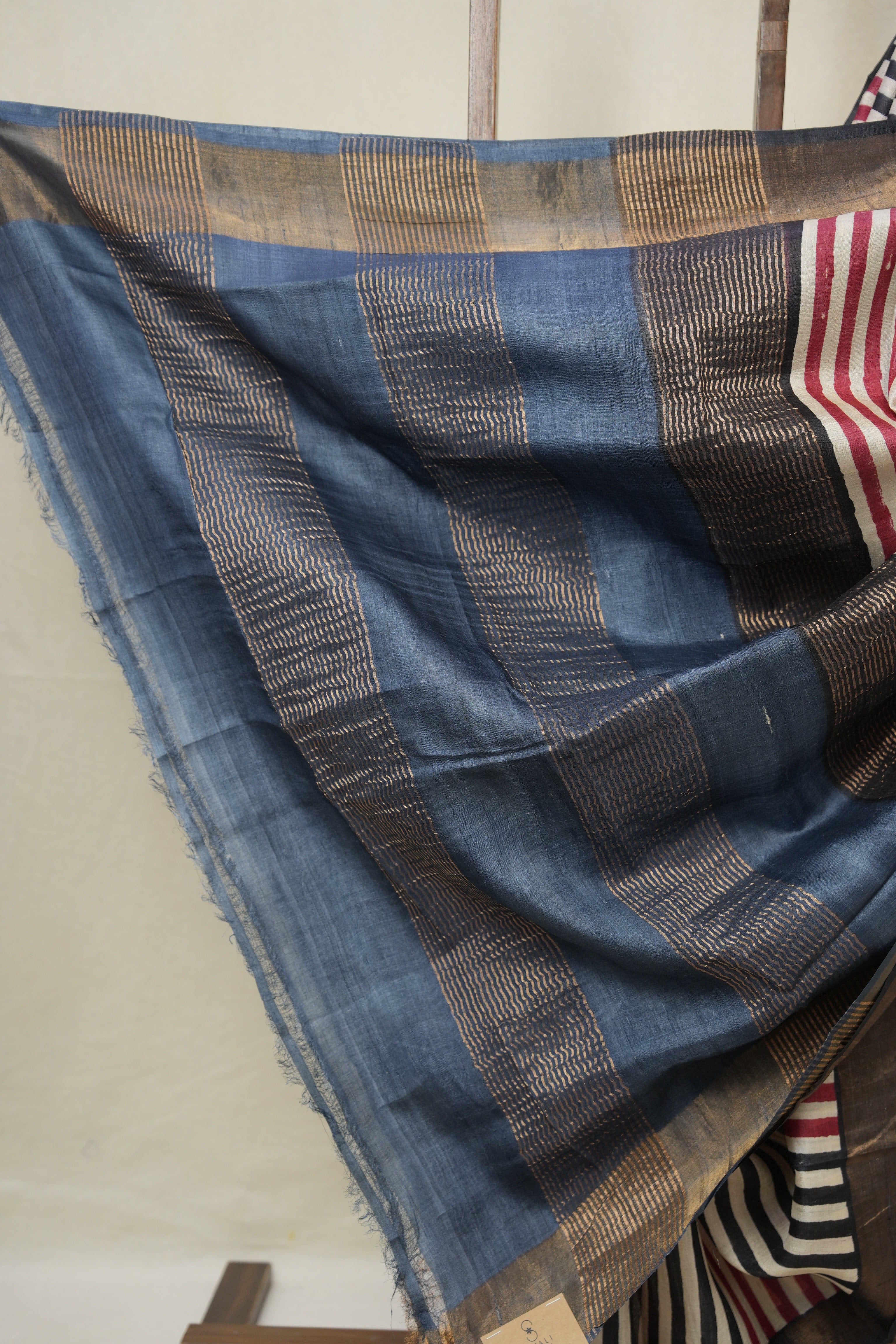 Cream Red Black HBP Tussar Silk Saree - SRCRBHTSS749