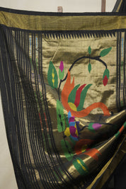 Black Cotton Paithani Saree - SRBCPS671