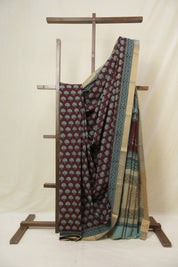 Maroon Green HBP Mangalgiri Cotton Saree - SRMGHMCS003