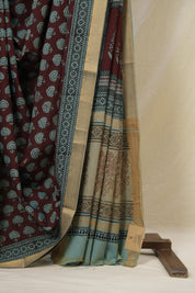 Maroon Green HBP Mangalgiri Cotton Saree - SRMGHMCS003