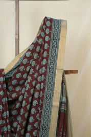 Maroon Green HBP Mangalgiri Cotton Saree - SRMGHMCS003