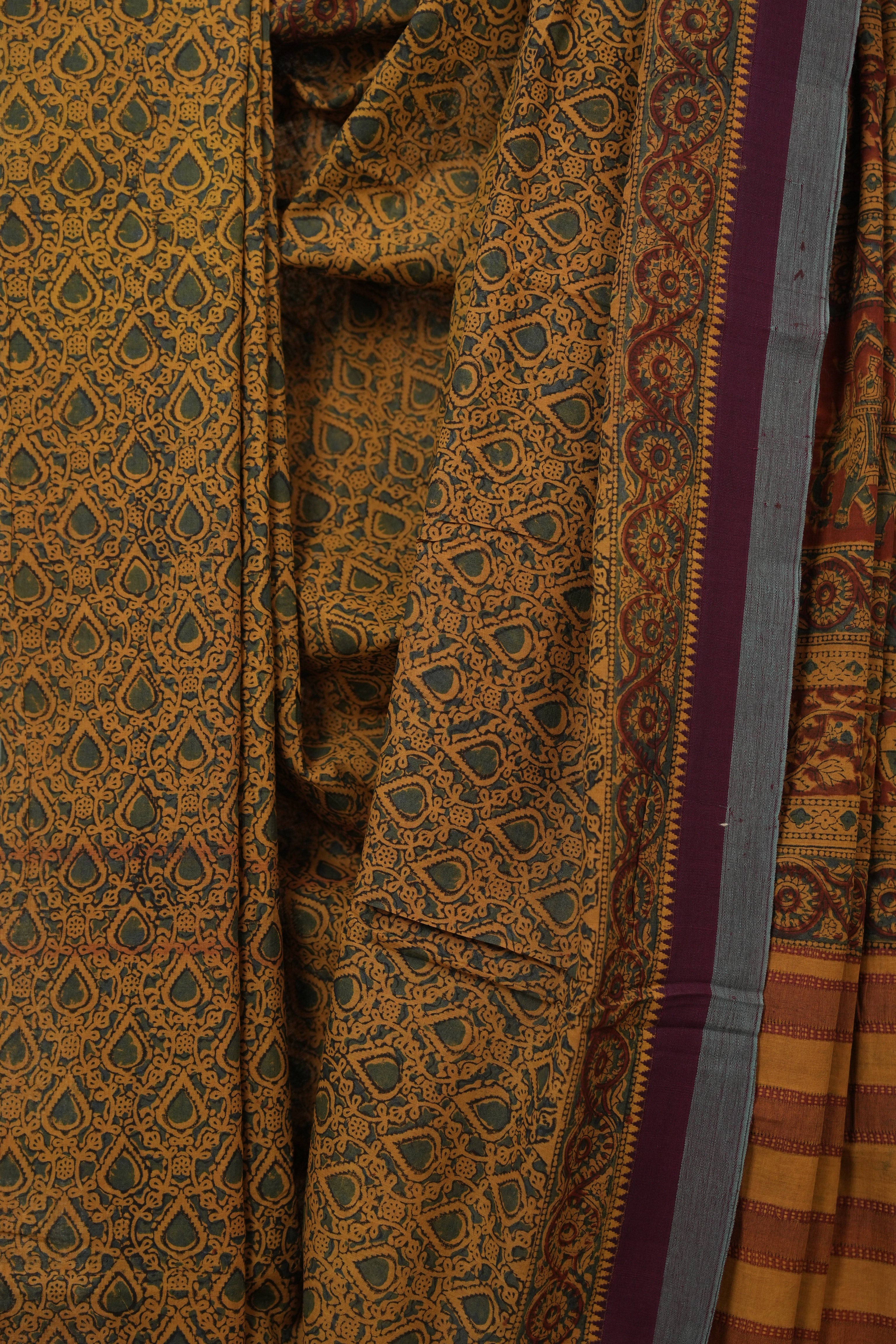 Mustard  HBP Mangalgiri Cotton Saree - SRMHMCS031