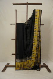 Black HBP Cotton Silk Saree With Maheshwari Border - SRBCSS1452