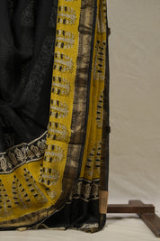 Black HBP Cotton Silk Saree With Maheshwari Border - SRBCSS1452