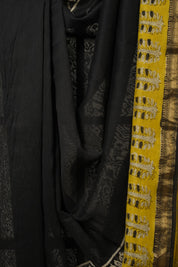 Black HBP Cotton Silk Saree With Maheshwari Border - SRBCSS1452