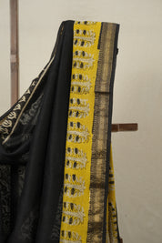 Black HBP Cotton Silk Saree With Maheshwari Border - SRBCSS1452
