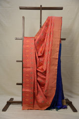 Blue Peach Raw Silk Ikat Saree - SRBPRSIS864
