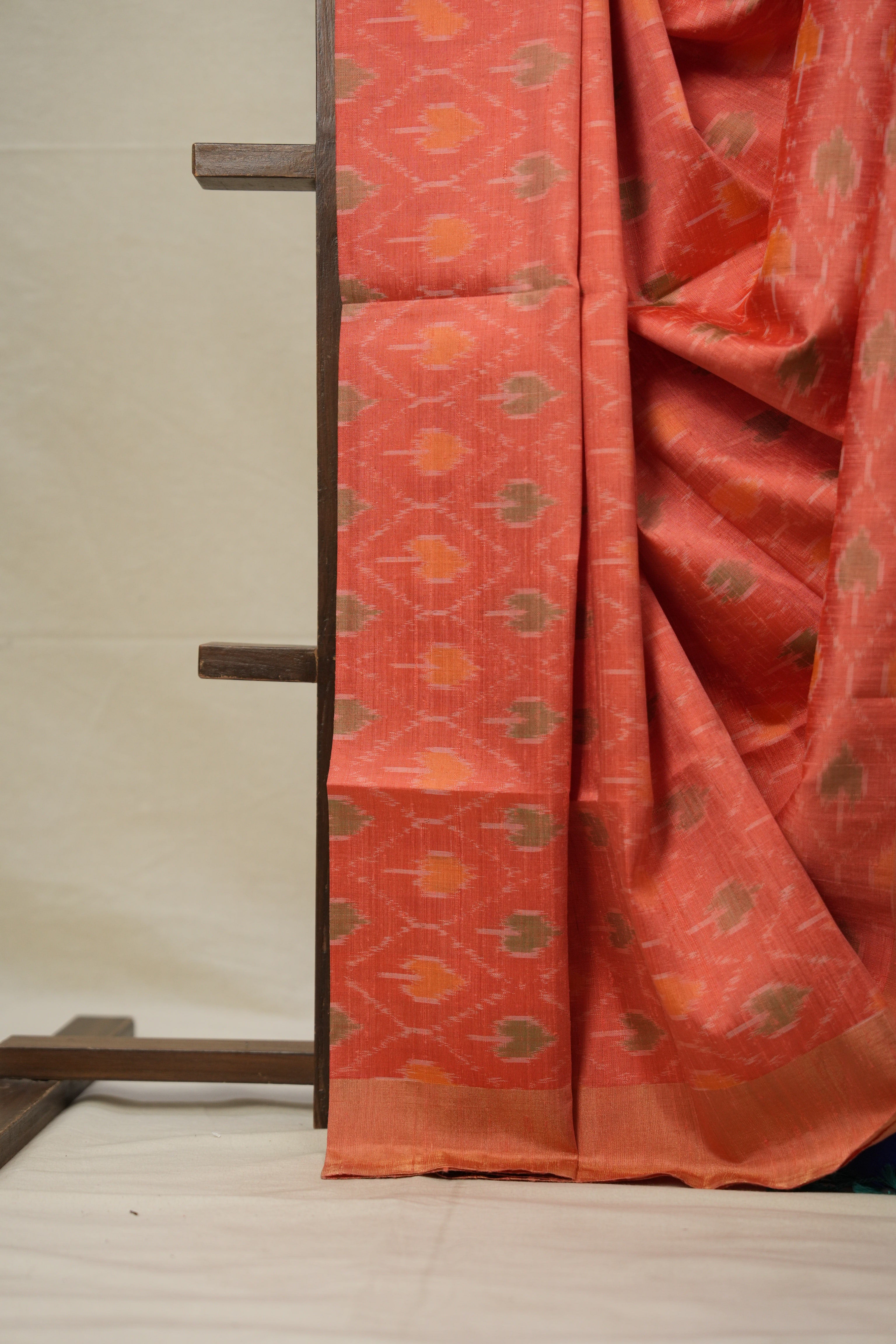 Blue Peach Raw Silk Ikat Saree - SRBPRSIS864