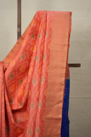 Blue Peach Raw Silk Ikat Saree - SRBPRSIS864