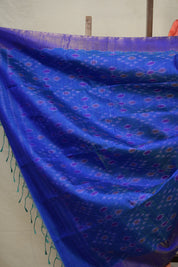 Blue Peach Raw Silk Ikat Saree - SRBPRSIS864