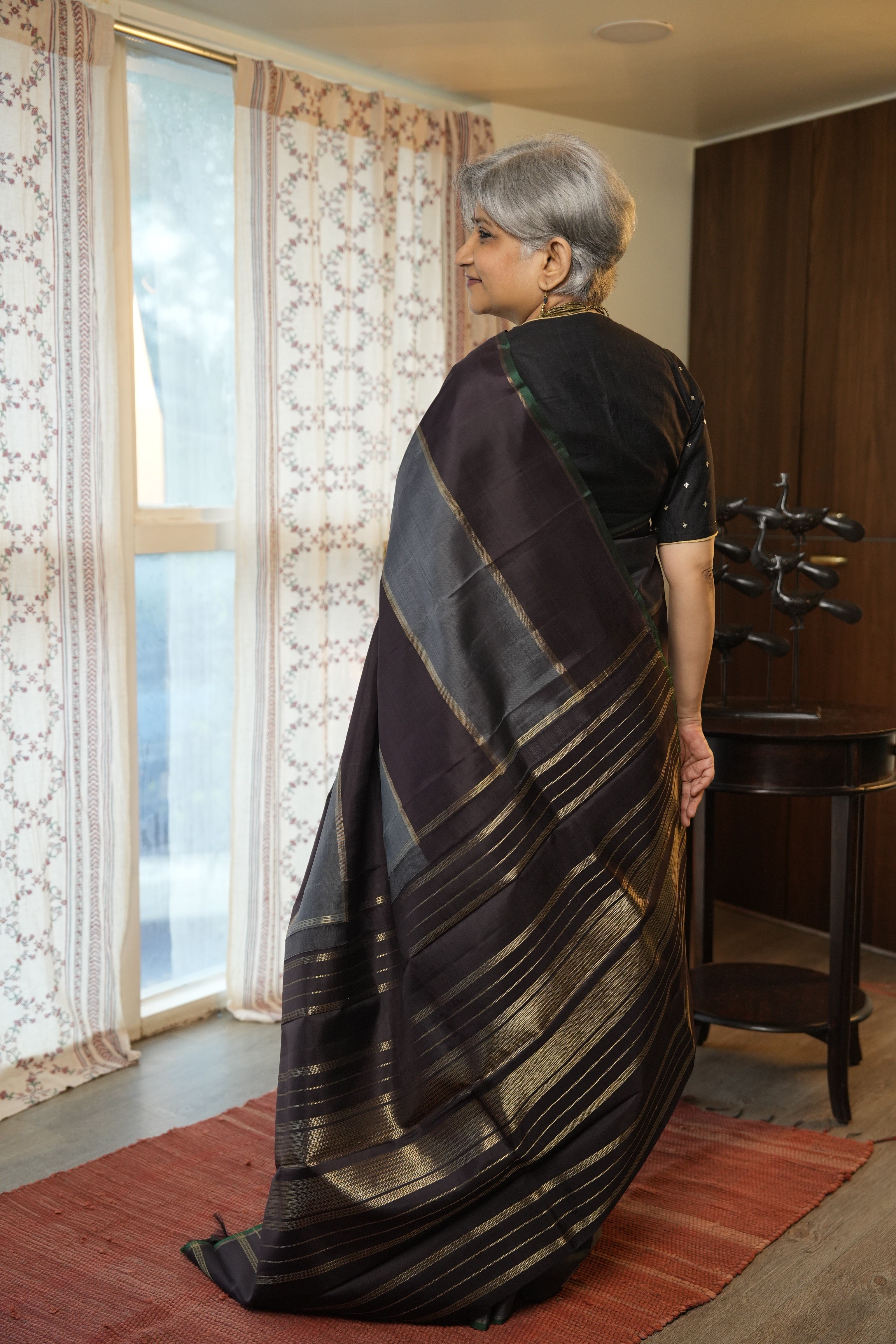 Grey Brown Kanjivaram Silk Saree - SRGBKSS1043
