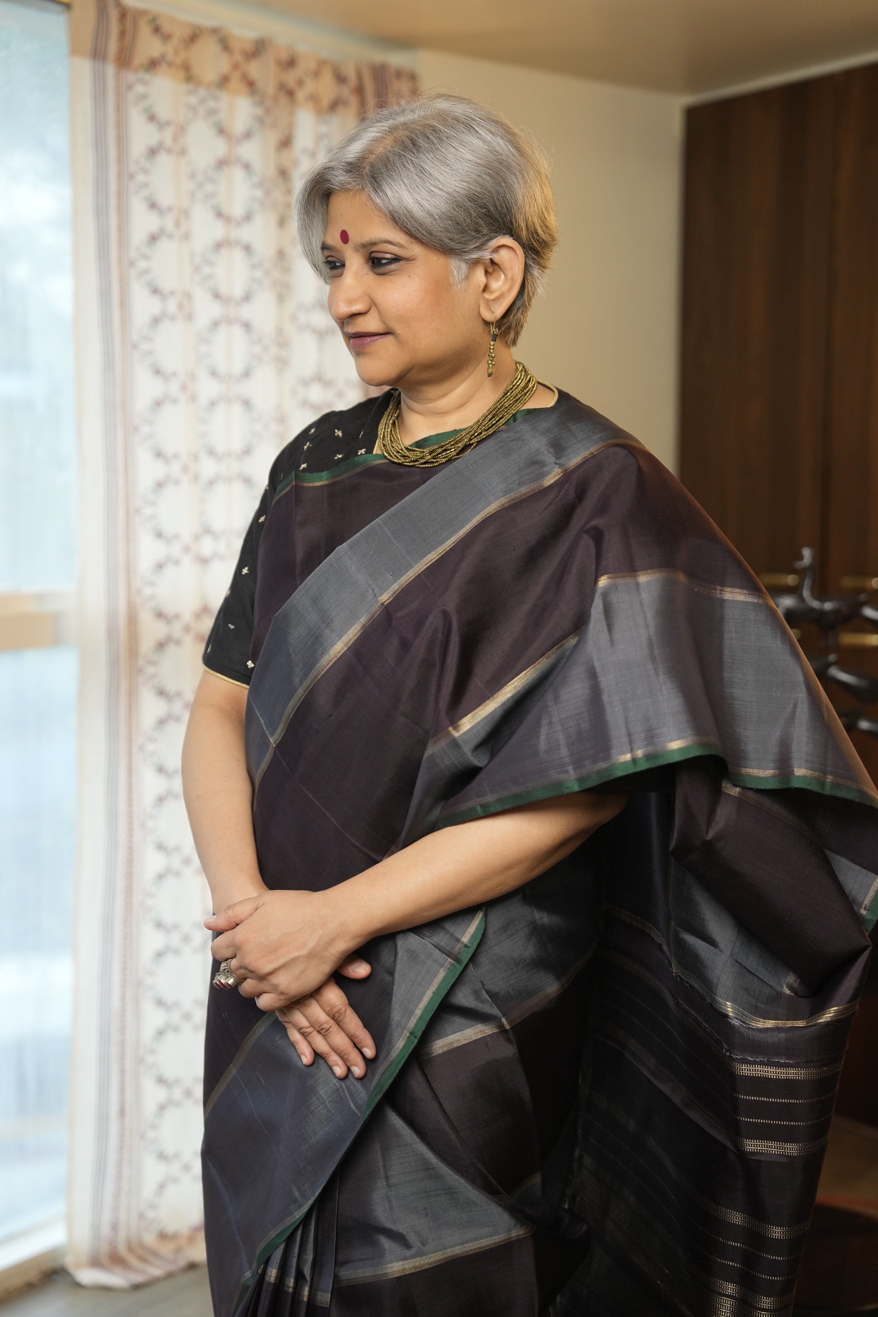Grey Brown Kanjivaram Silk Saree - SRGBKSS1043