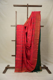 Green Red Raw Silk Ikat Saree - SRGRRSIS862