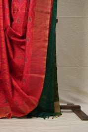 Green Red Raw Silk Ikat Saree - SRGRRSIS862