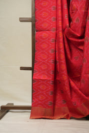 Green Red Raw Silk Ikat Saree - SRGRRSIS862