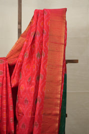 Green Red Raw Silk Ikat Saree - SRGRRSIS862