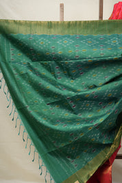 Green Red Raw Silk Ikat Saree - SRGRRSIS862
