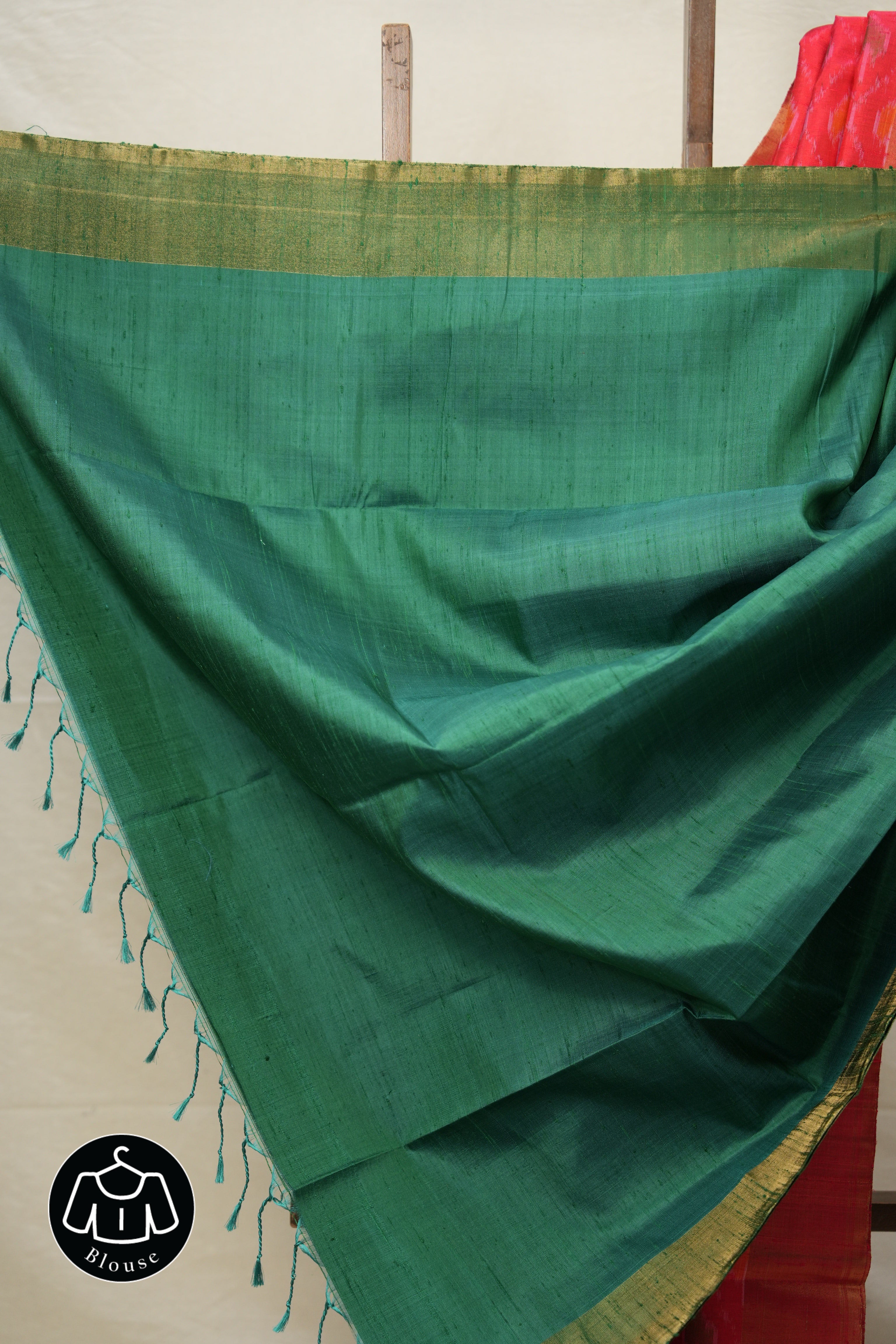 Green Red Raw Silk Ikat Saree - SRGRRSIS862