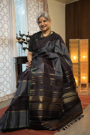 Grey Brown Kanjivaram Silk Saree - SRGBKSS1043