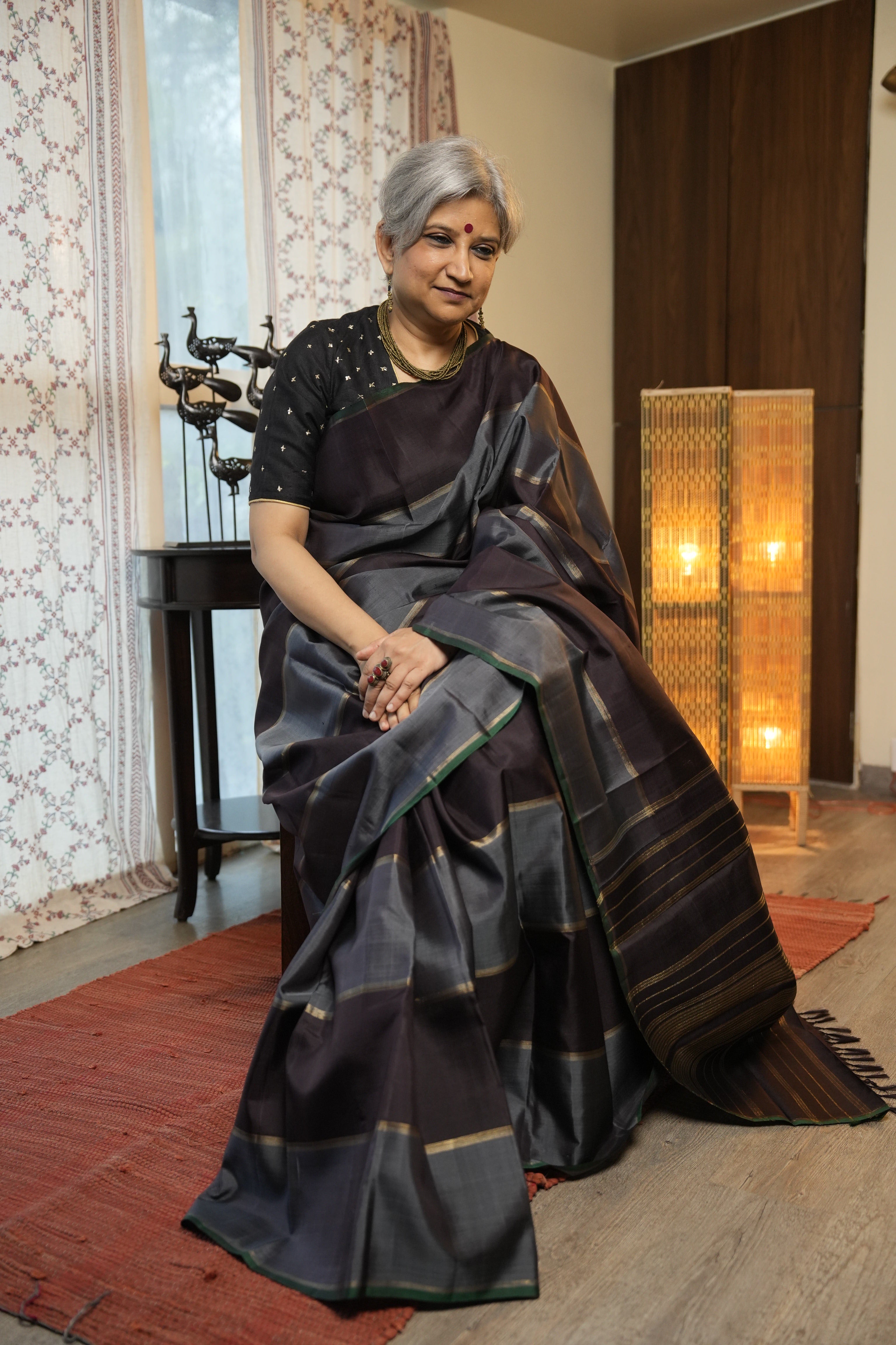Grey Brown Kanjivaram Silk Saree - SRGBKSS1043