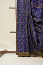 Blue Orange Raw Silk Ikat Saree - SRBORSIS869