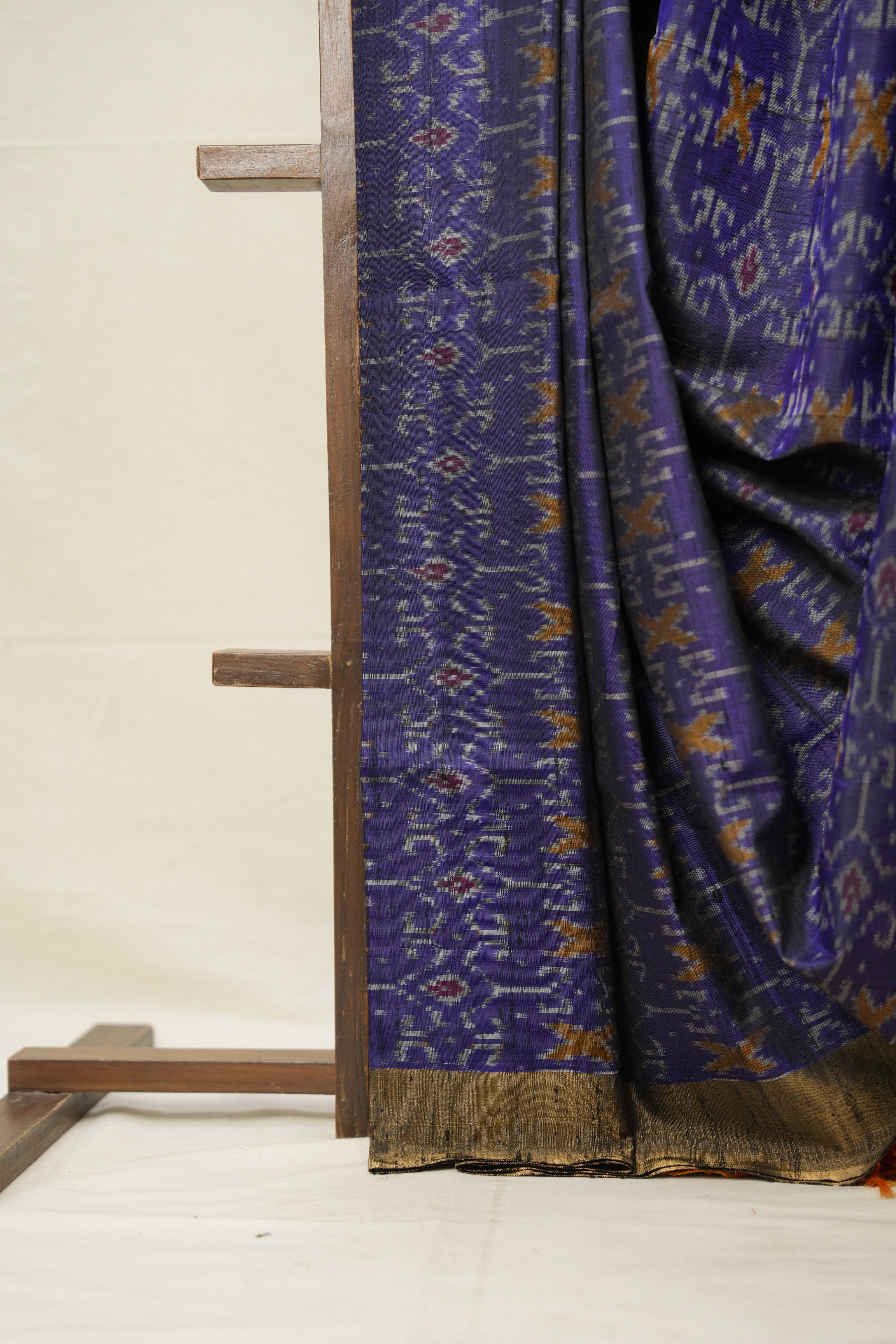 Blue Orange Raw Silk Ikat Saree - SRBORSIS869