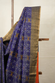Blue Orange Raw Silk Ikat Saree - SRBORSIS869