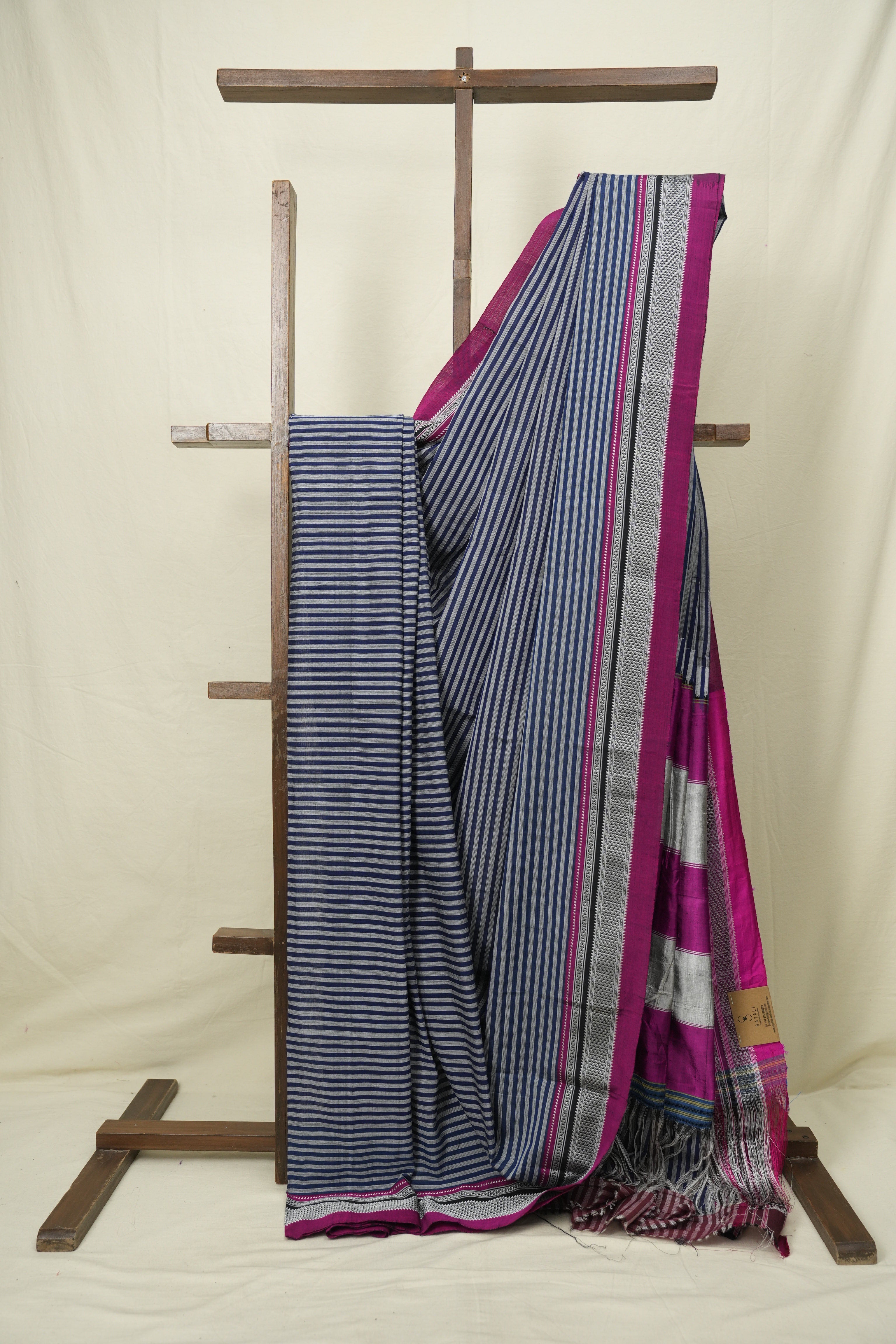 Blue Stripes Cotton Ilkal Saree - SRBSCIS1035