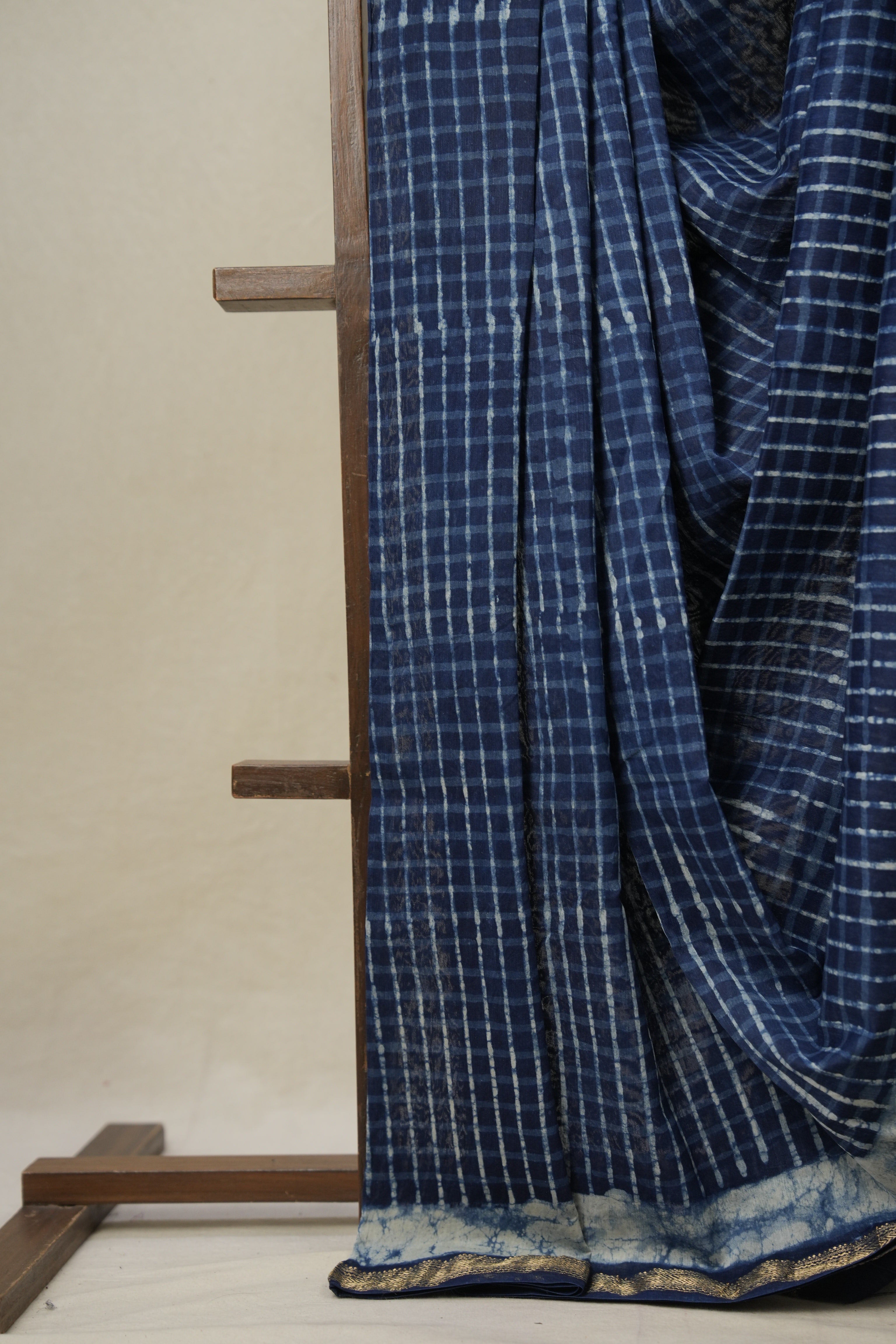 Indigo Blue HBP Cotton Silk Saree With Maheshwari Border - SRIBCSS1463
