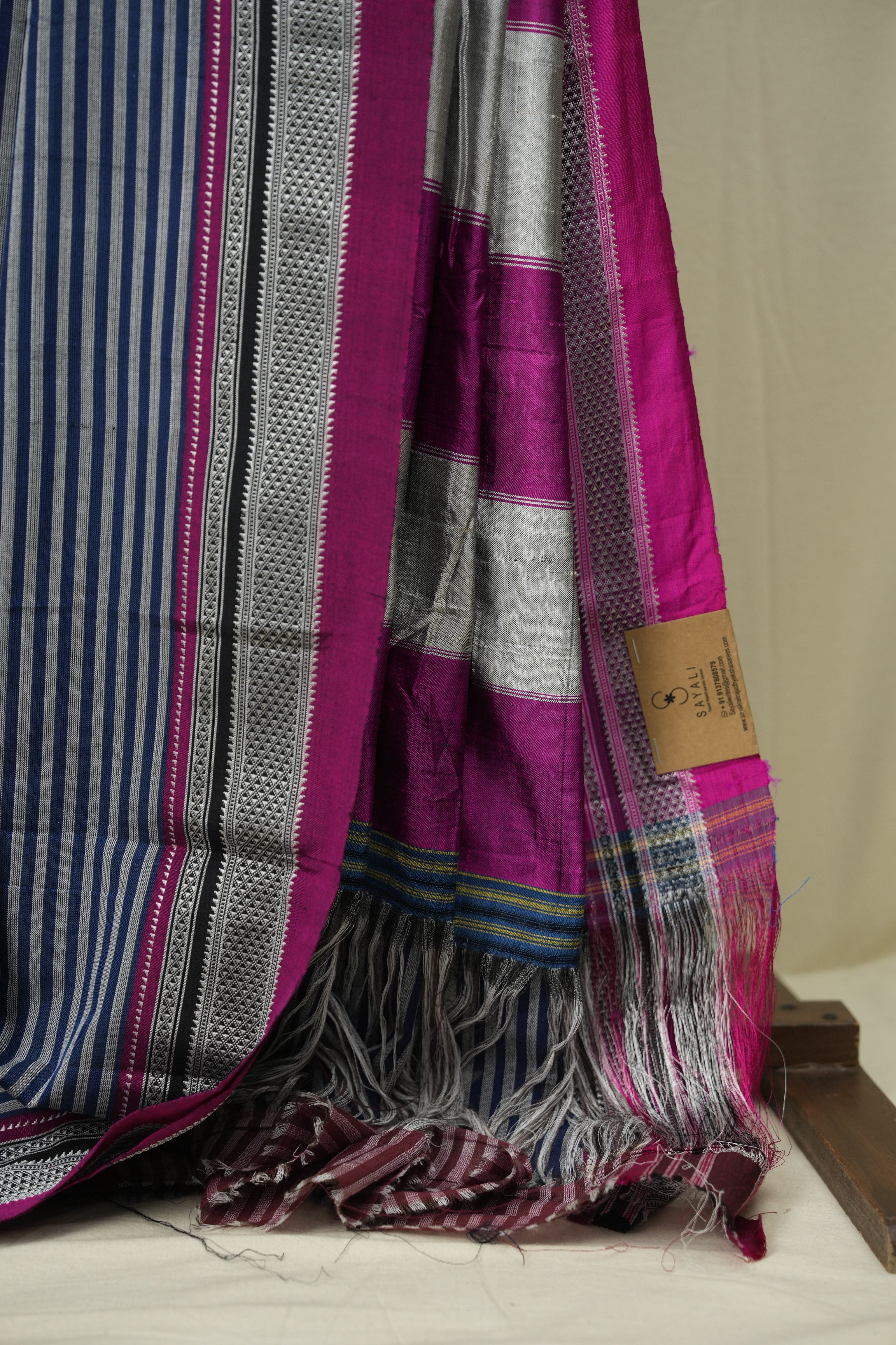 Blue Stripes Cotton Ilkal Saree - SRBSCIS1035