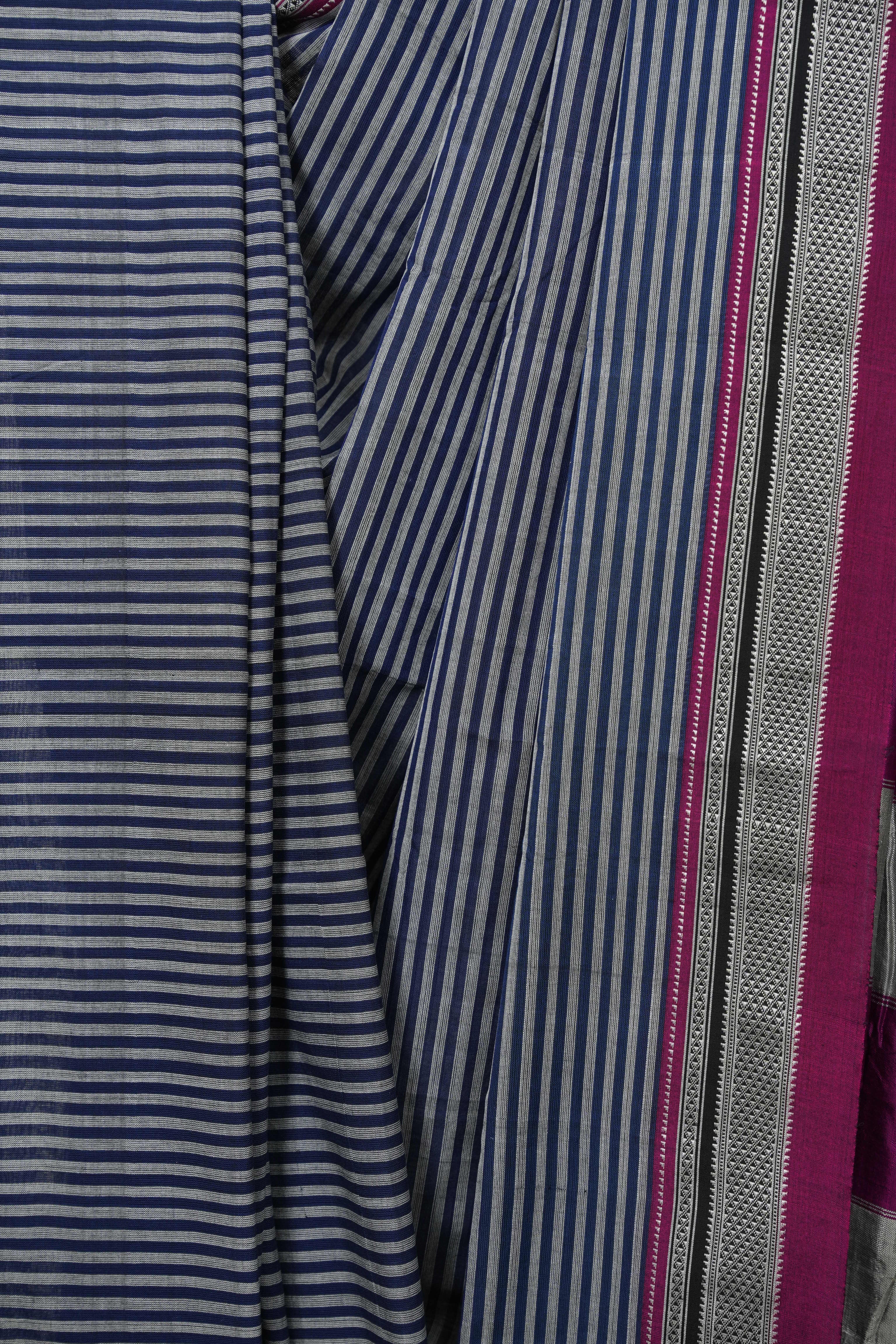 Blue Stripes Cotton Ilkal Saree - SRBSCIS1035